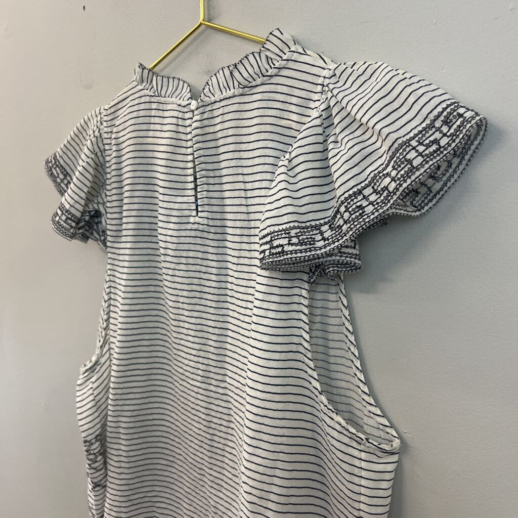 Anthropologie White/ Black Striped Short Ruffle Sleeve Top Large