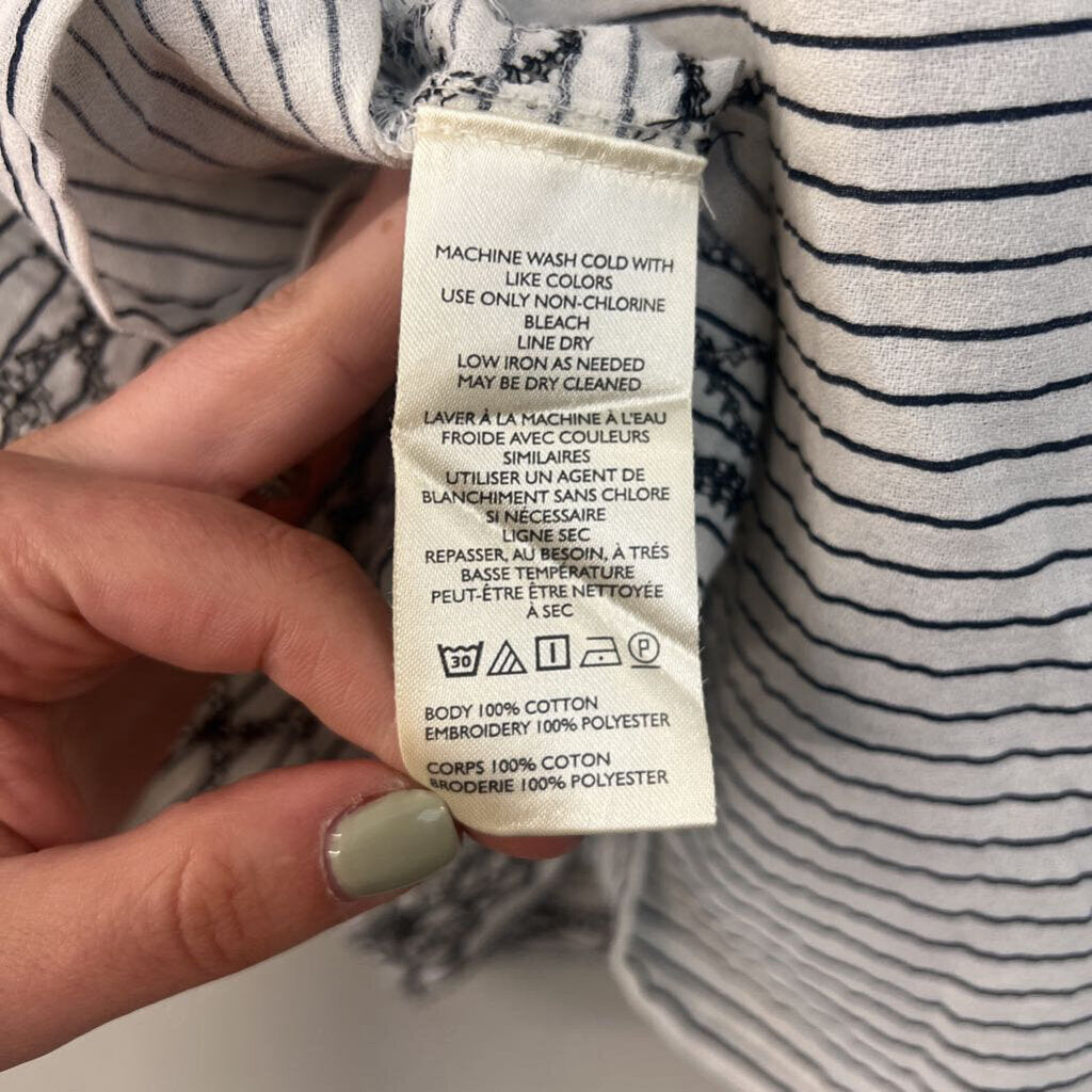 Anthropologie White/ Black Striped Short Ruffle Sleeve Top Large