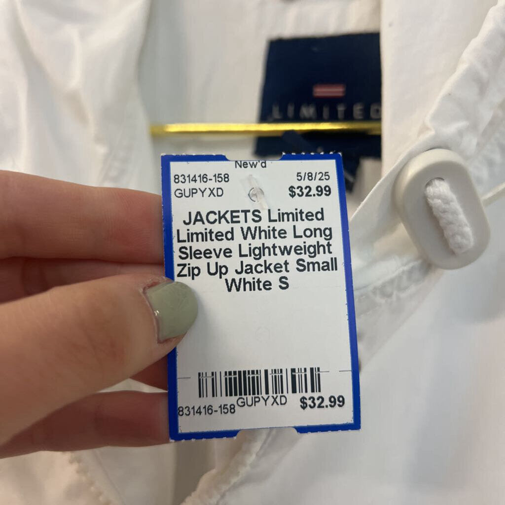 Limited White Long Sleeve Lightweight Zip Up Jacket Small