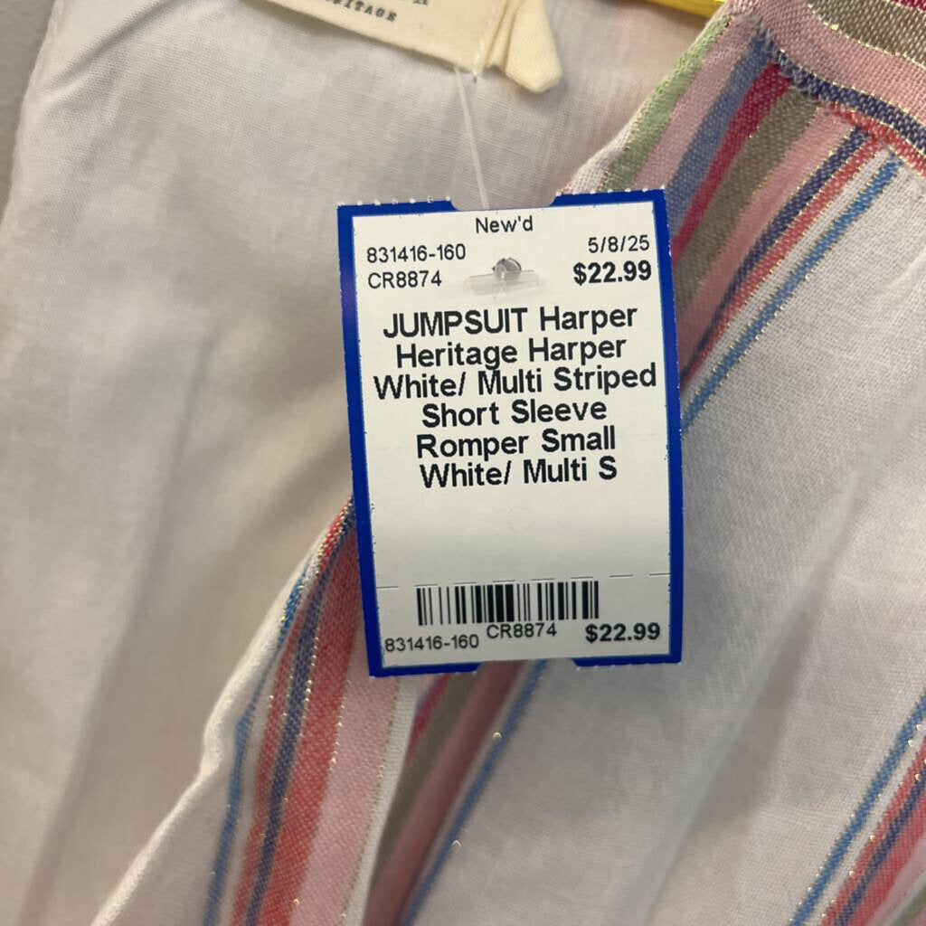 Harper White/ Multi Striped Short Sleeve Romper Small