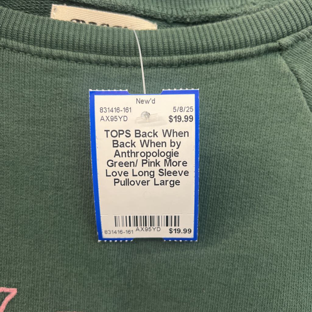 Back When by Anthropologie Green/ Pink More Love Long Sleeve Pullover Large
