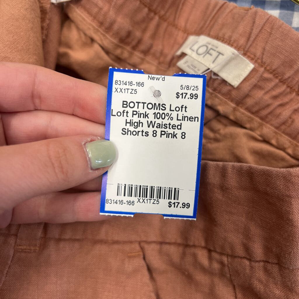 Loft Pink 100% Linen High Waisted Shorts 8