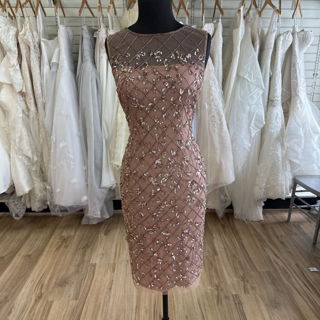 Adrianna Papell Mauve Pink Sequin Beaded Short Formal Dress 4