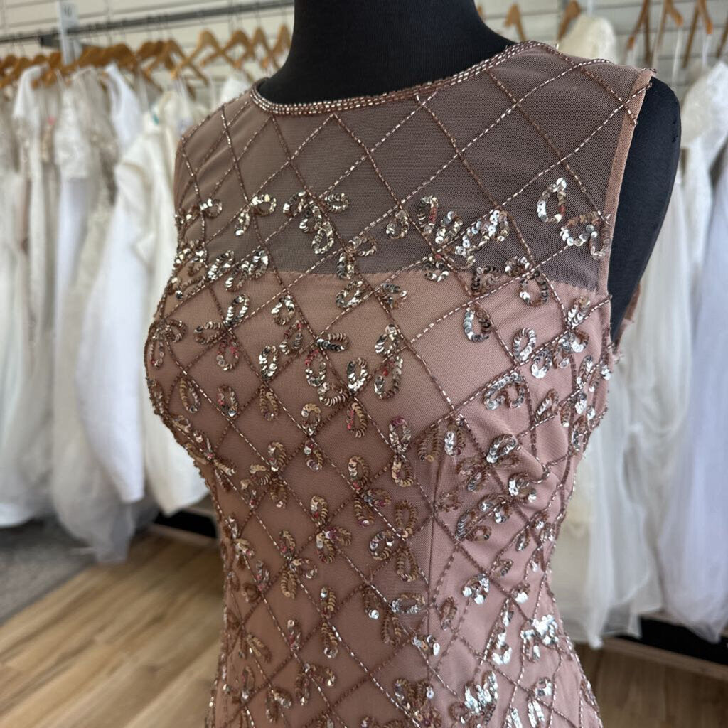 Adrianna Papell Mauve Pink Sequin Beaded Short Formal Dress 4