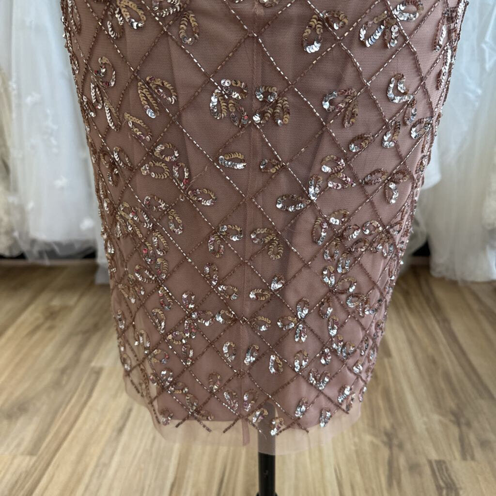 Adrianna Papell Mauve Pink Sequin Beaded Short Formal Dress 4