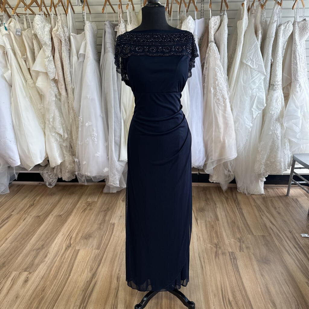MSK Navy Beaded Off Shoulder Ruched Detail Long Formal Dress 14