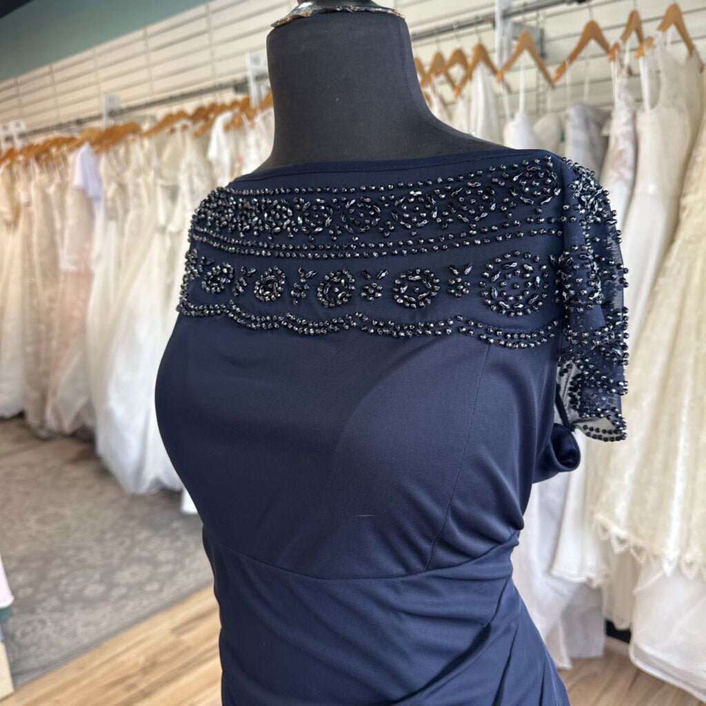 MSK Navy Beaded Off Shoulder Ruched Detail Long Formal Dress 14
