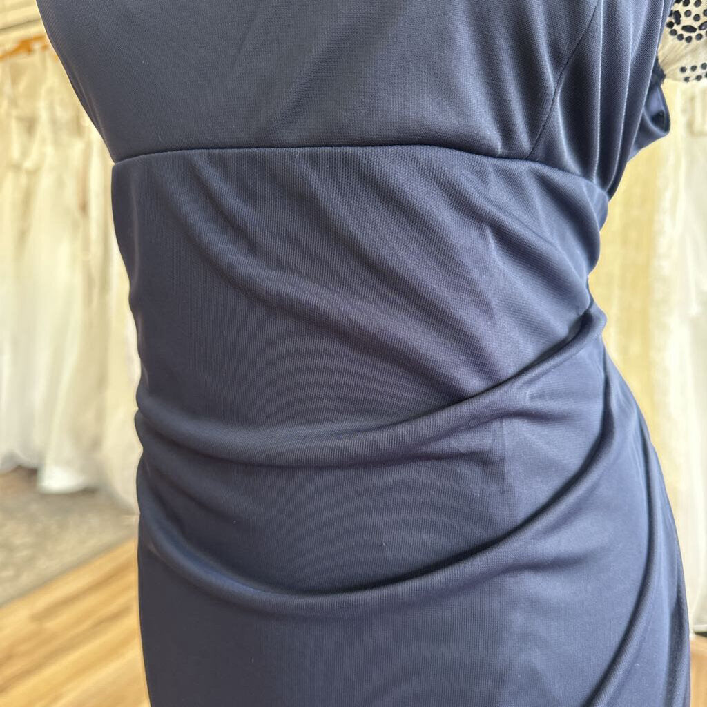 MSK Navy Beaded Off Shoulder Ruched Detail Long Formal Dress 14
