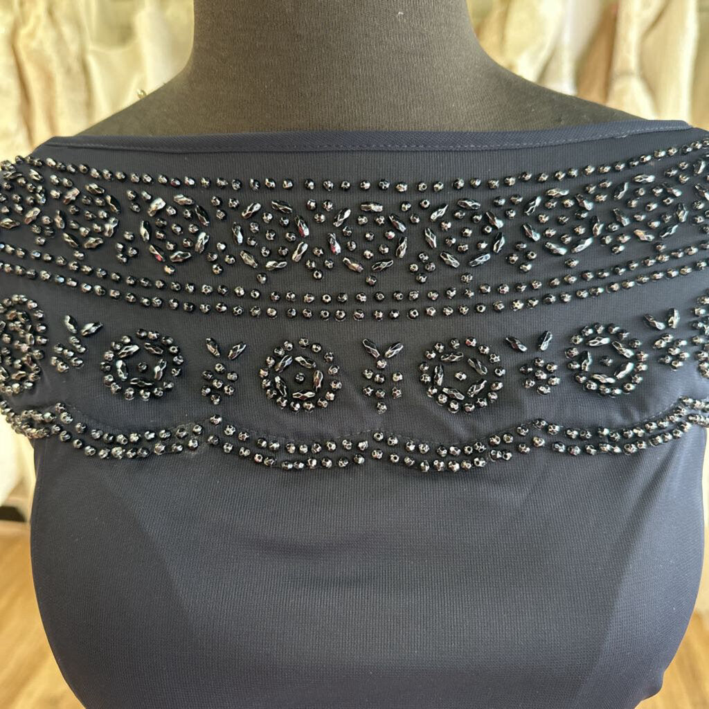 MSK Navy Beaded Off Shoulder Ruched Detail Long Formal Dress 14