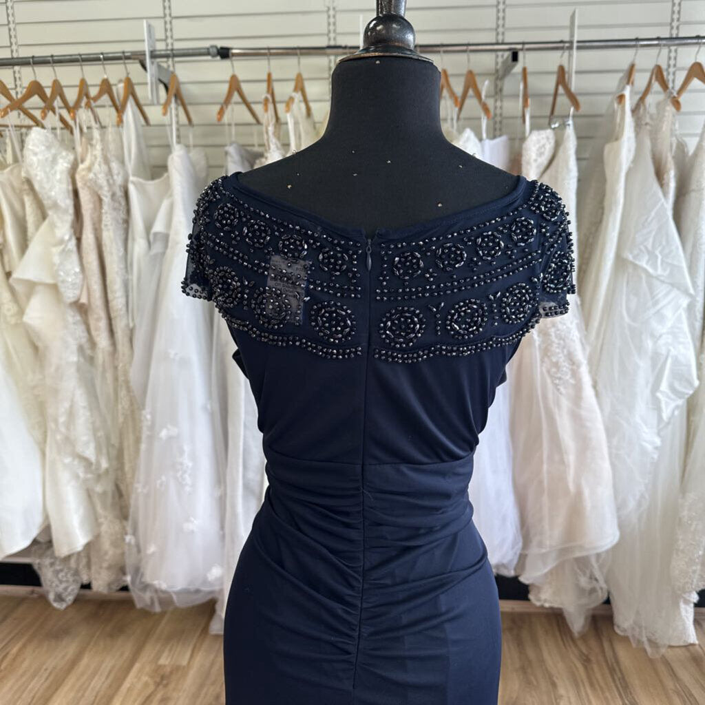 MSK Navy Beaded Off Shoulder Ruched Detail Long Formal Dress 14