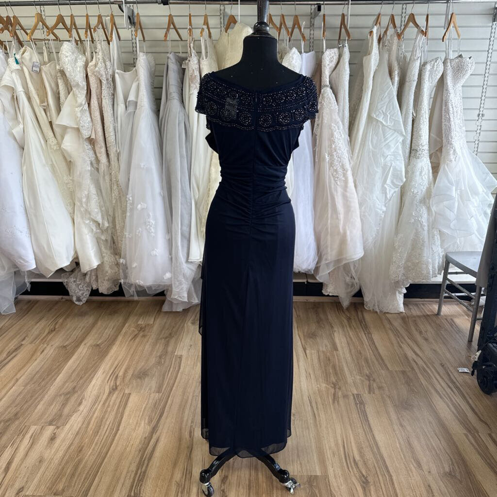MSK Navy Beaded Off Shoulder Ruched Detail Long Formal Dress 14