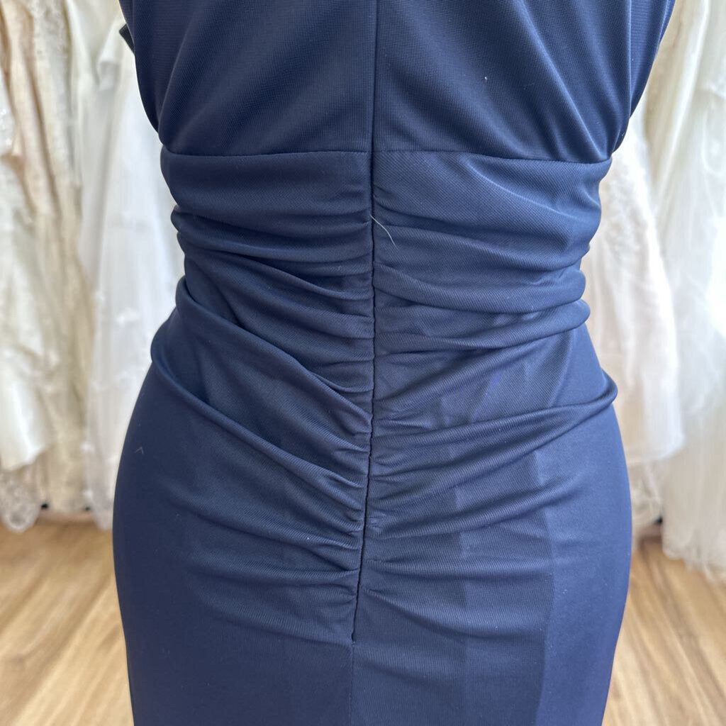 MSK Navy Beaded Off Shoulder Ruched Detail Long Formal Dress 14