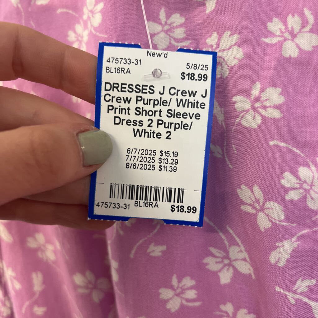 J Crew Purple/ White Print Short Sleeve Dress 2