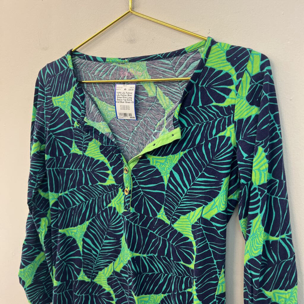Lilly Pulitzer Blue/ Green Print Long Sleeve Top Extra Small