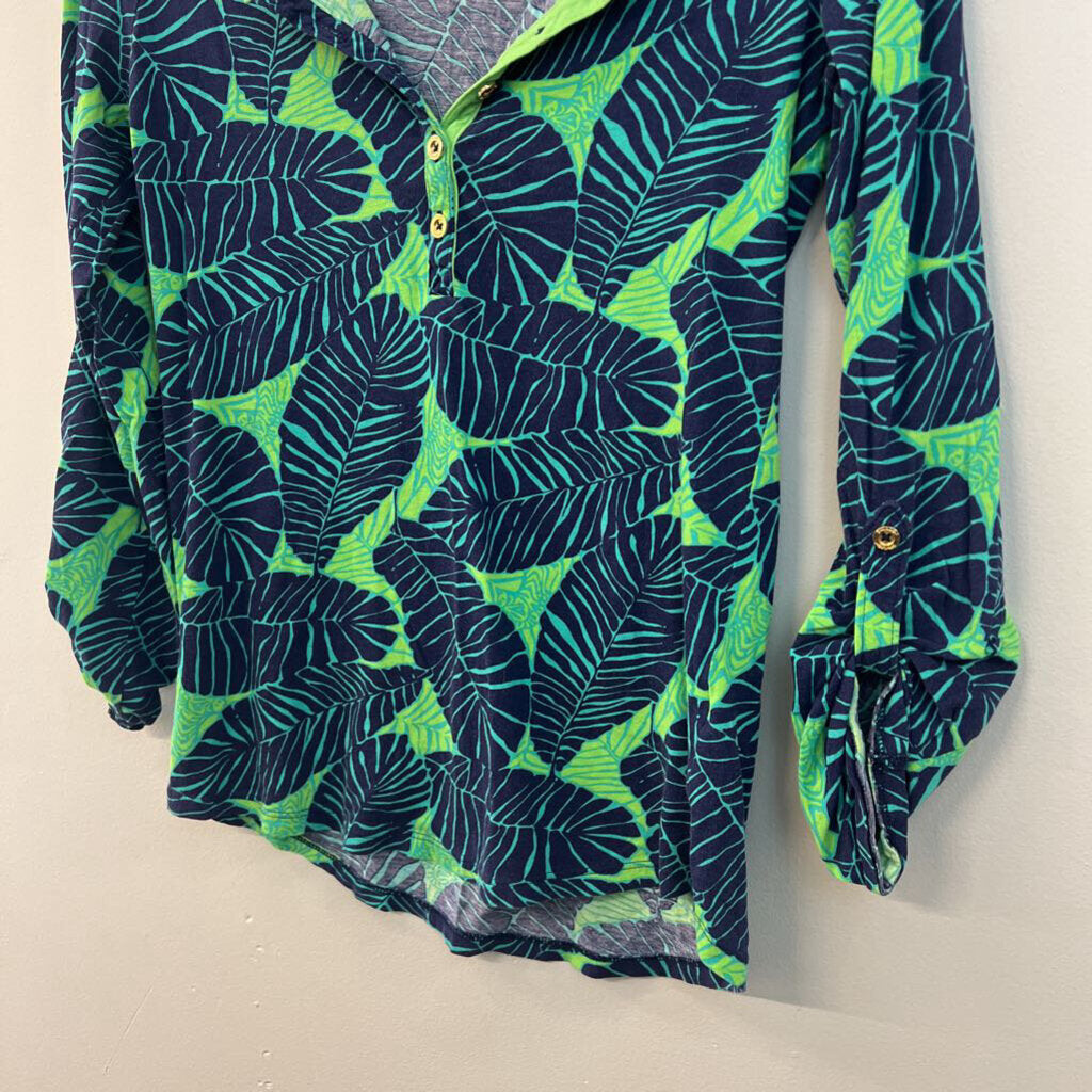 Lilly Pulitzer Blue/ Green Print Long Sleeve Top Extra Small