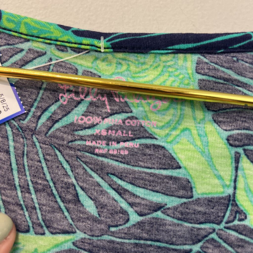 Lilly Pulitzer Blue/ Green Print Long Sleeve Top Extra Small