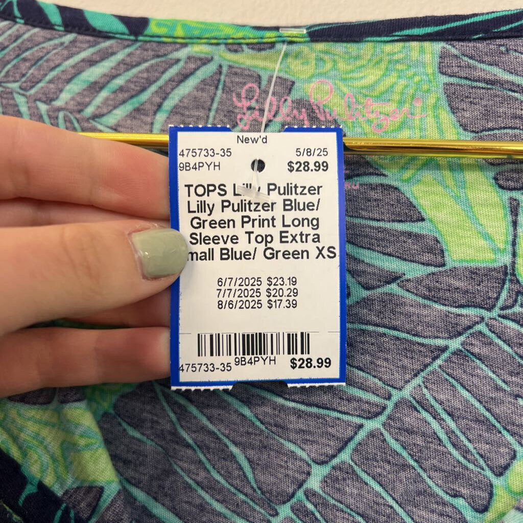 Lilly Pulitzer Blue/ Green Print Long Sleeve Top Extra Small