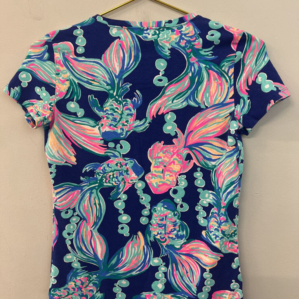 Lilly Pulitzer Blue/ Pink Print Short Sleeve Top Extra Small