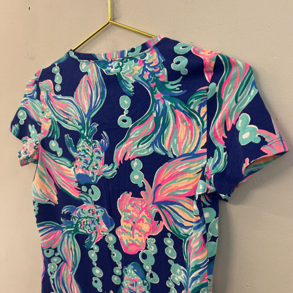 Lilly Pulitzer Blue/ Pink Print Short Sleeve Top Extra Small