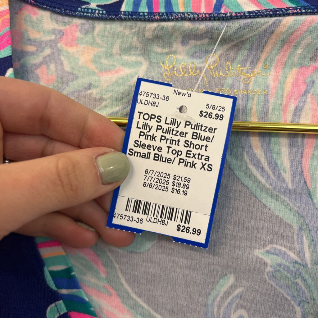 Lilly Pulitzer Blue/ Pink Print Short Sleeve Top Extra Small