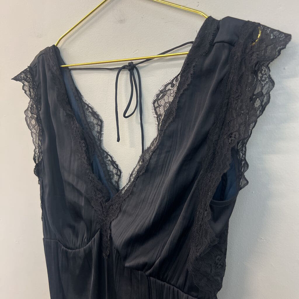 Anthropologie Black Silky Lace Edge Tank Top Medium