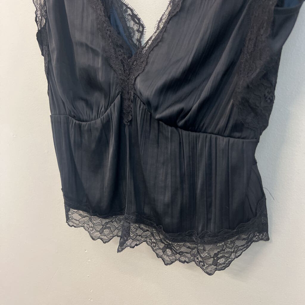 Anthropologie Black Silky Lace Edge Tank Top Medium