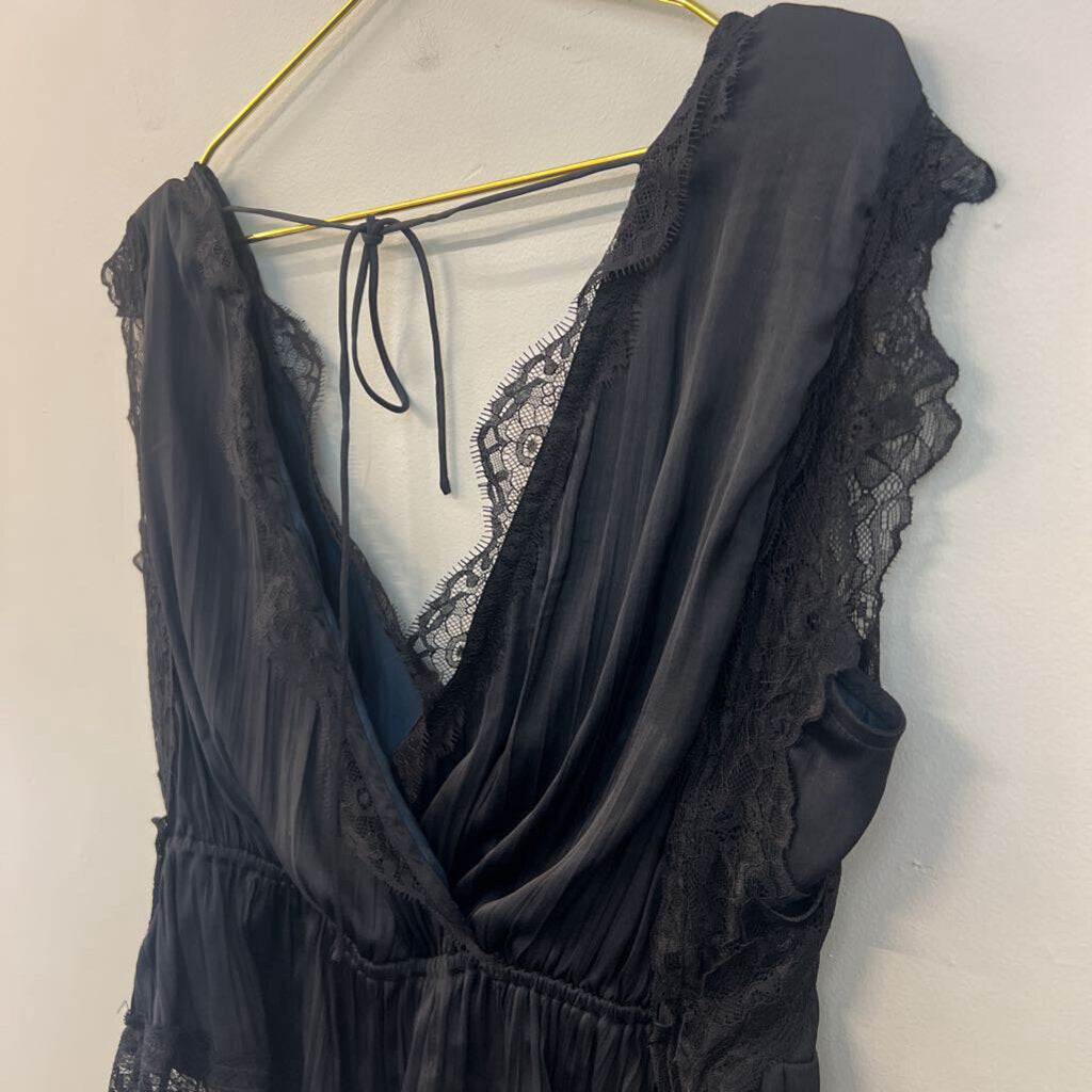 Anthropologie Black Silky Lace Edge Tank Top Medium