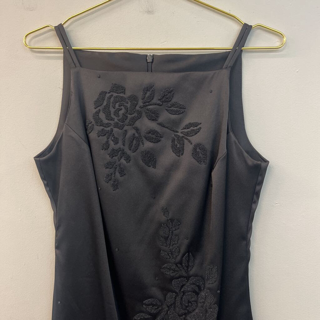 CDC Black Satin Sparkle Flower Dress 8
