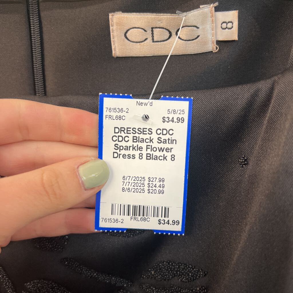 CDC Black Satin Sparkle Flower Dress 8