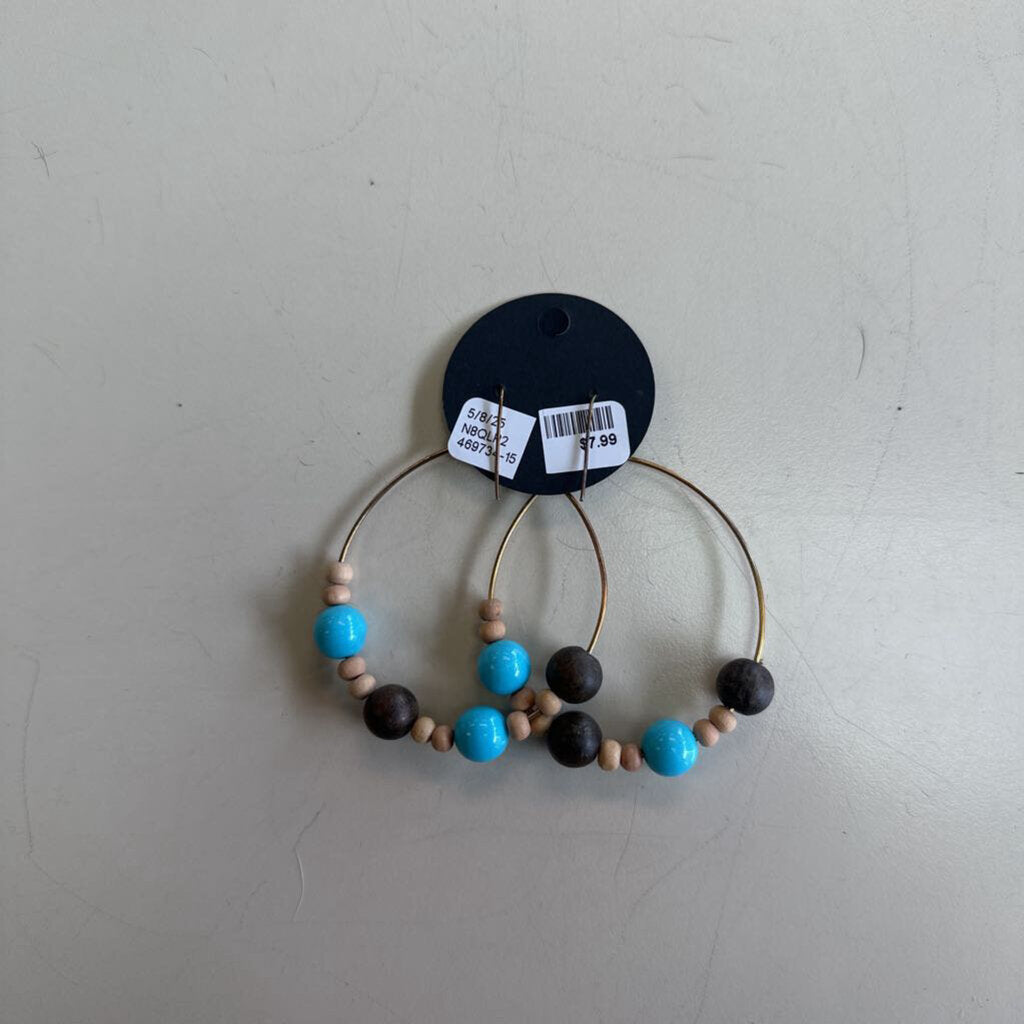 Gold/ Brown/ Blue Beaded Circle Drop Earrings