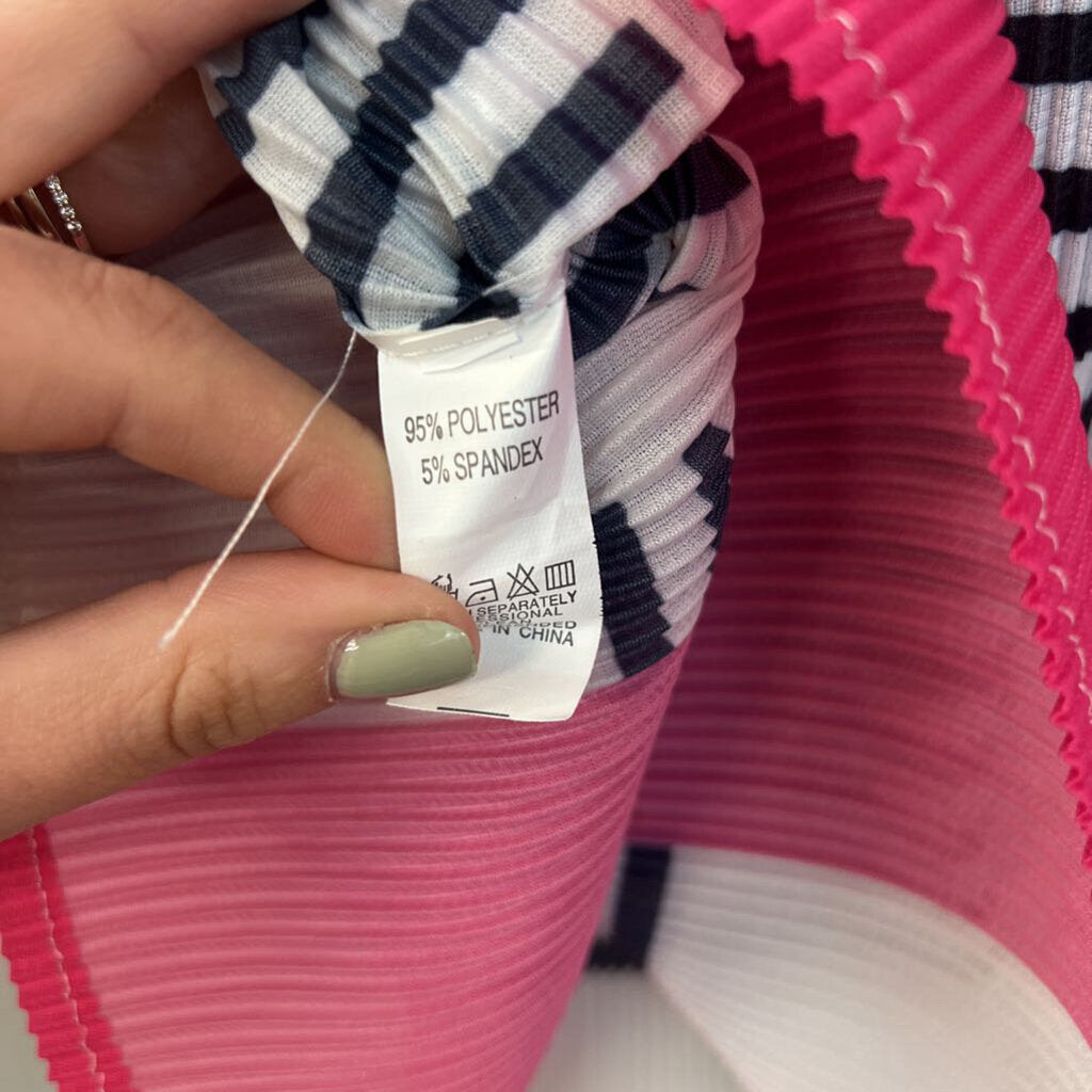 Color Block Accordion Pleat Stretch Shirt Large