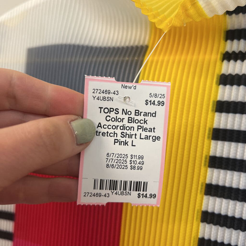 Color Block Accordion Pleat Stretch Shirt Large