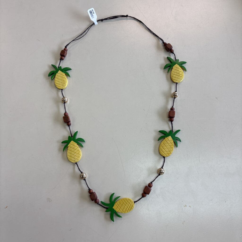 Brown/ Yellow Wooden Pineapple Long Necklace