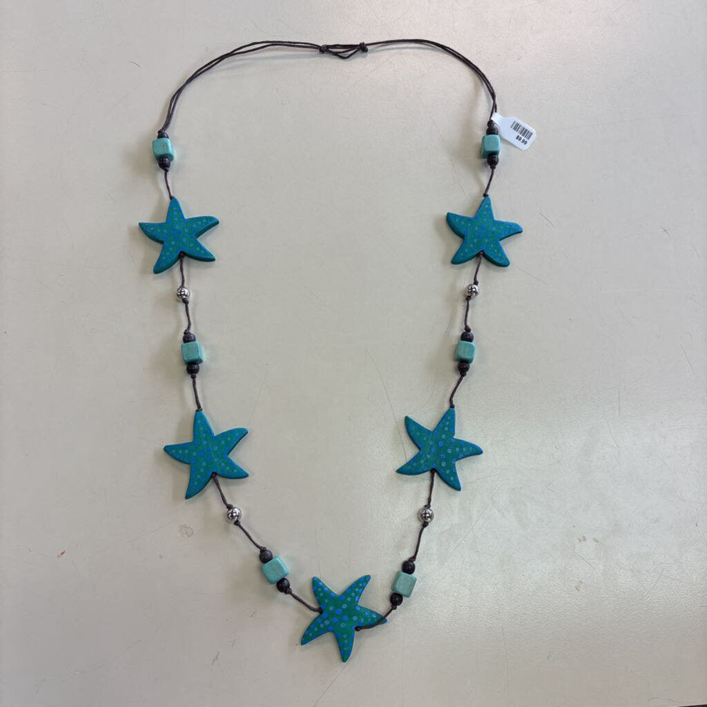 Brown/ Blue Wooden Starfish Long Necklace