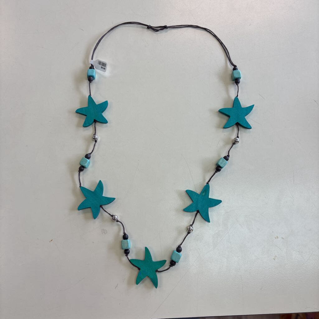 Brown/ Blue Wooden Starfish Long Necklace