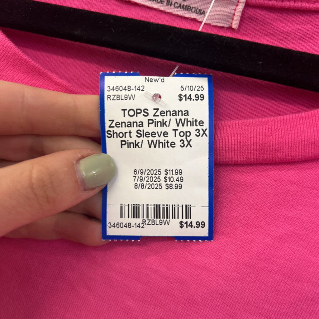 Zenana Pink/ White Short Sleeve Top 3X
