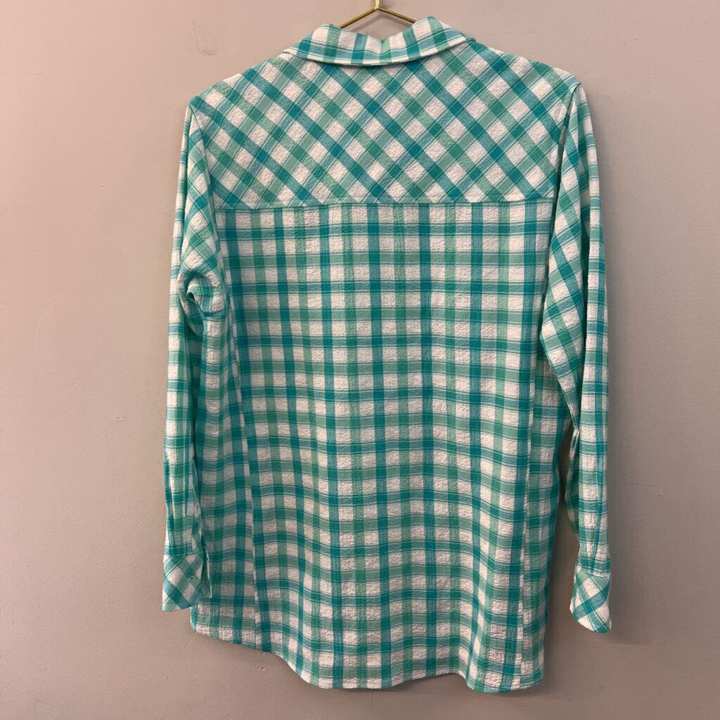Sharon Young Green/ White Gingham Long Sleeve Top Medium