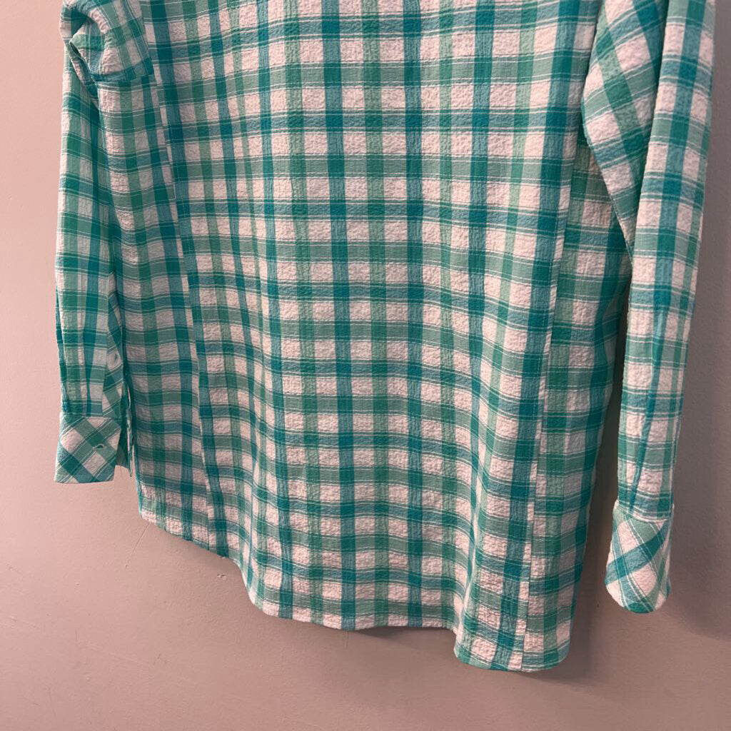 Sharon Young Green/ White Gingham Long Sleeve Top Medium