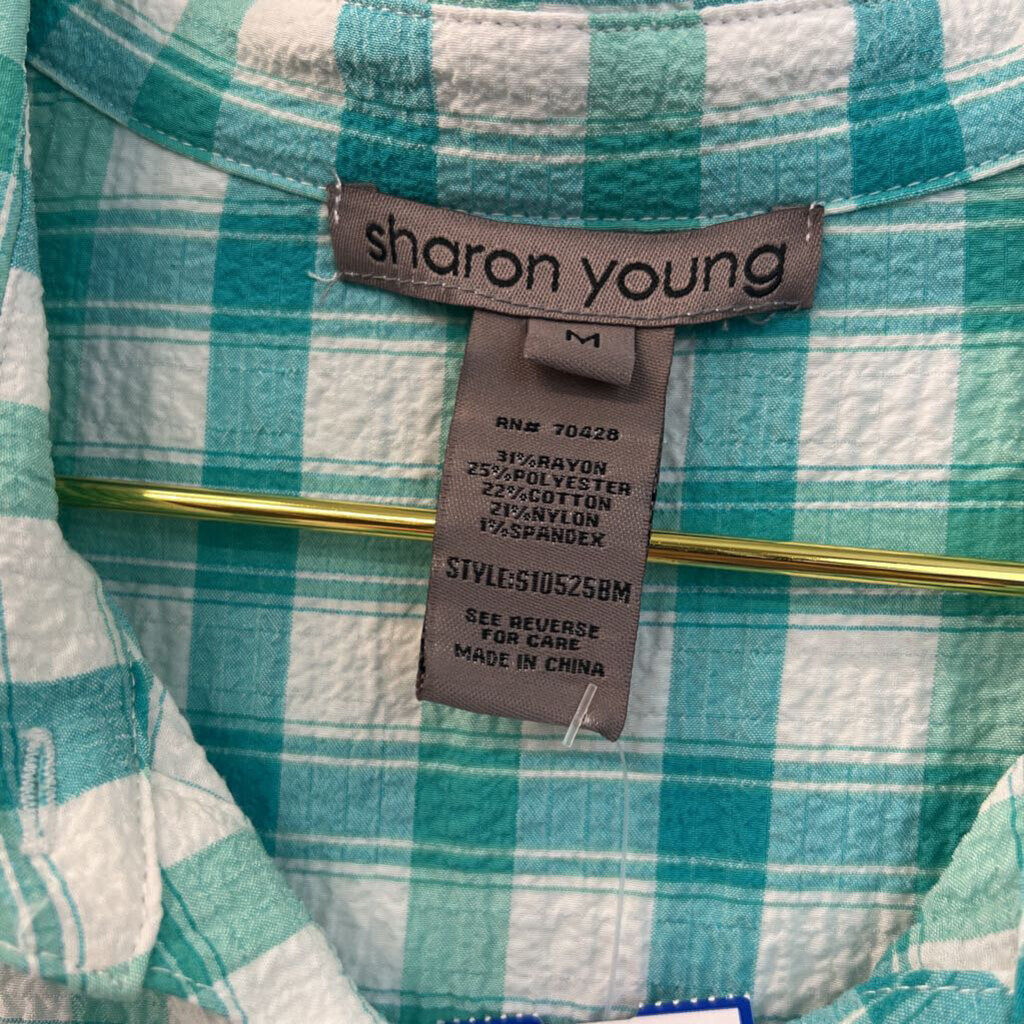 Sharon Young Green/ White Gingham Long Sleeve Top Medium