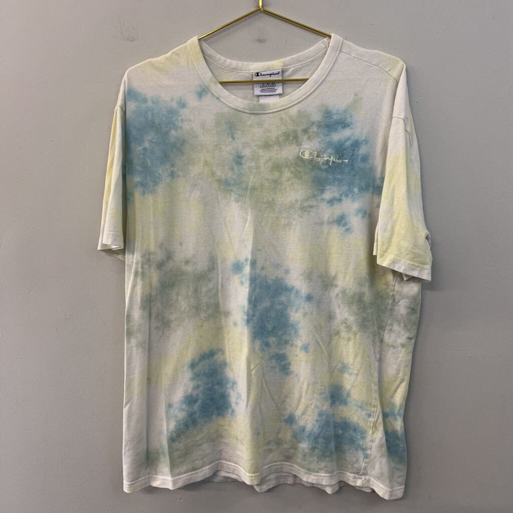 Champion Green/ Blue Tie Dye Short Sleeve Tee Large