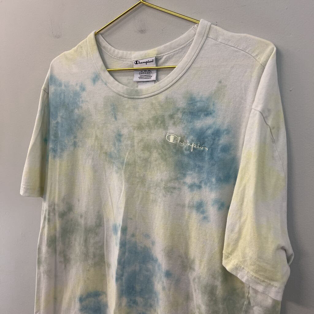 Champion Green/ Blue Tie Dye Short Sleeve Tee Large