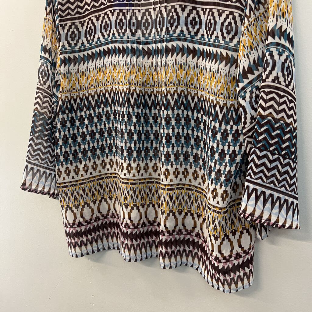 Ariat Cream/ Multi Print Sheer Long Sleeve Top Small