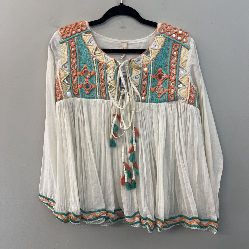 Raga White/ Multi Embroidered Mirror Long Sleeve Top Small