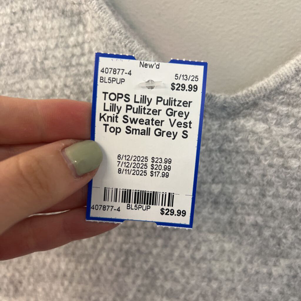 Lilly Pulitzer Grey Knit Sweater Vest Top Small
