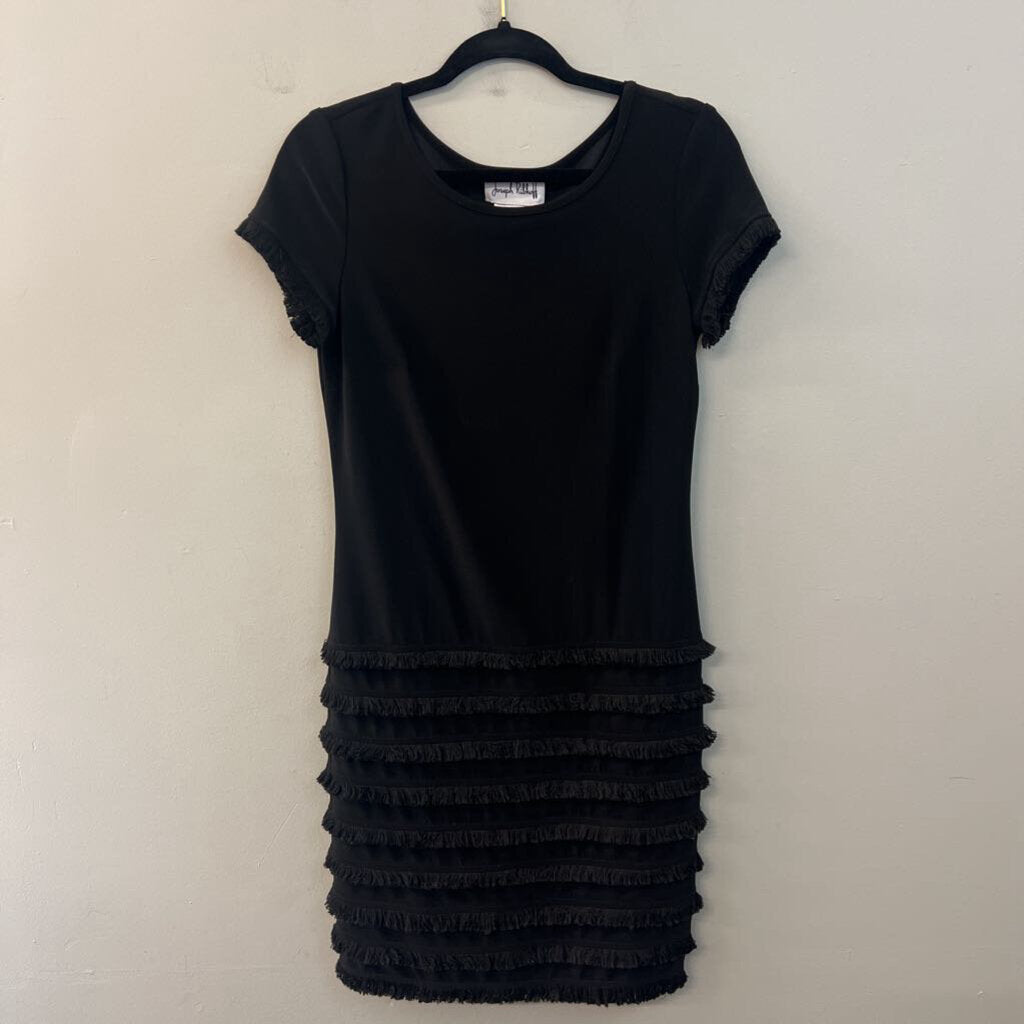 Joseph Ribkoff Black Short Sleeve Fringe Detail Dress 6