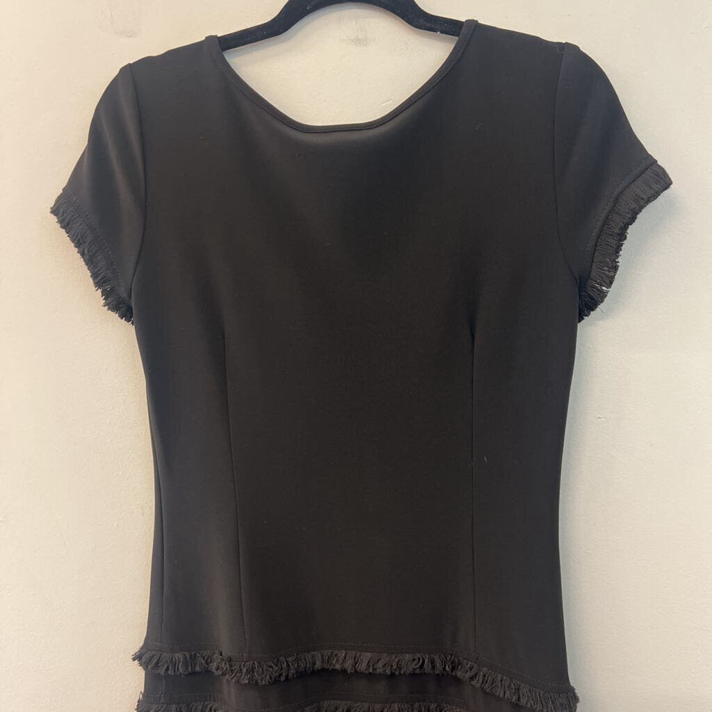 Joseph Ribkoff Black Short Sleeve Fringe Detail Dress 6