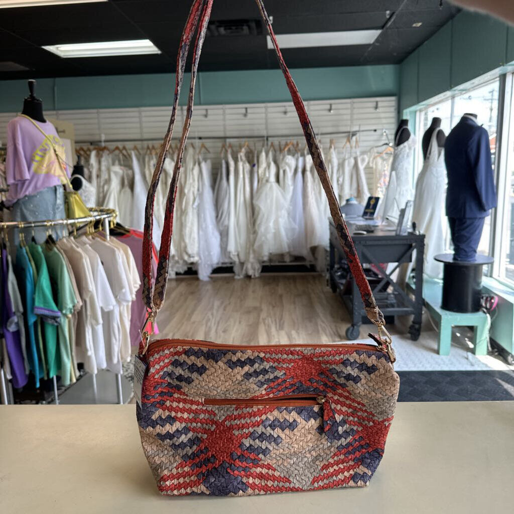 Cream/ Orange/ Blue Woven Leather Purse