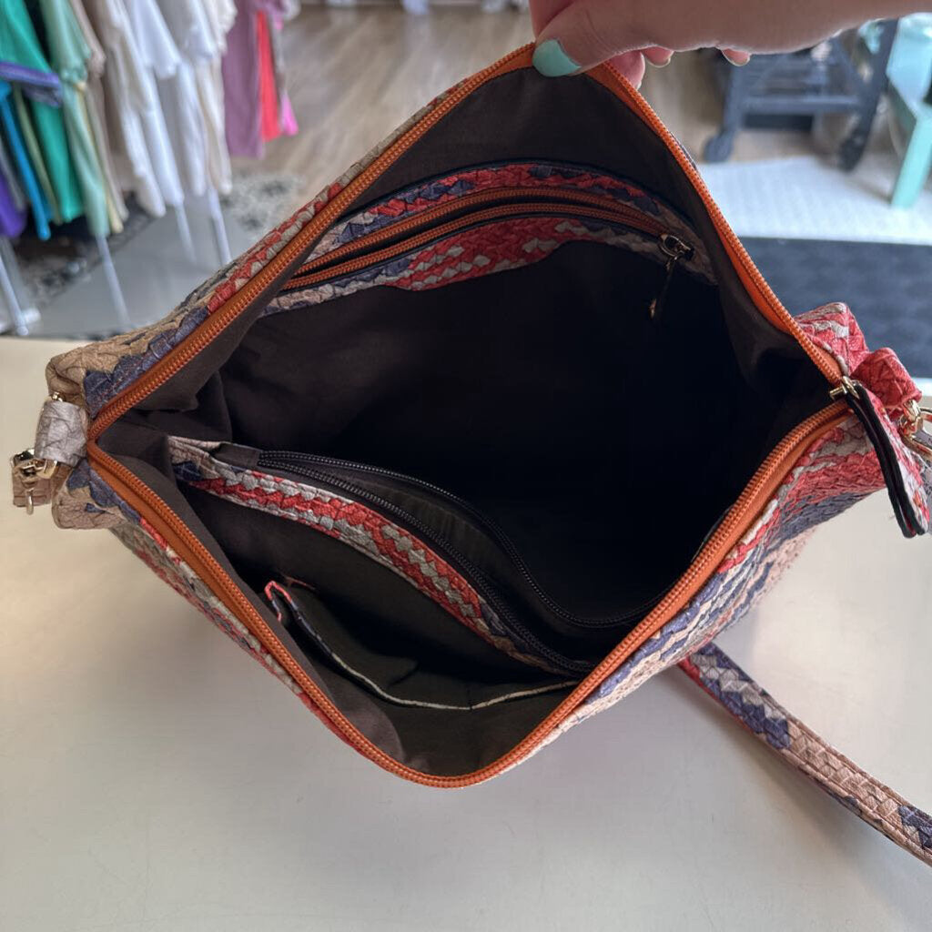 Cream/ Orange/ Blue Woven Leather Purse