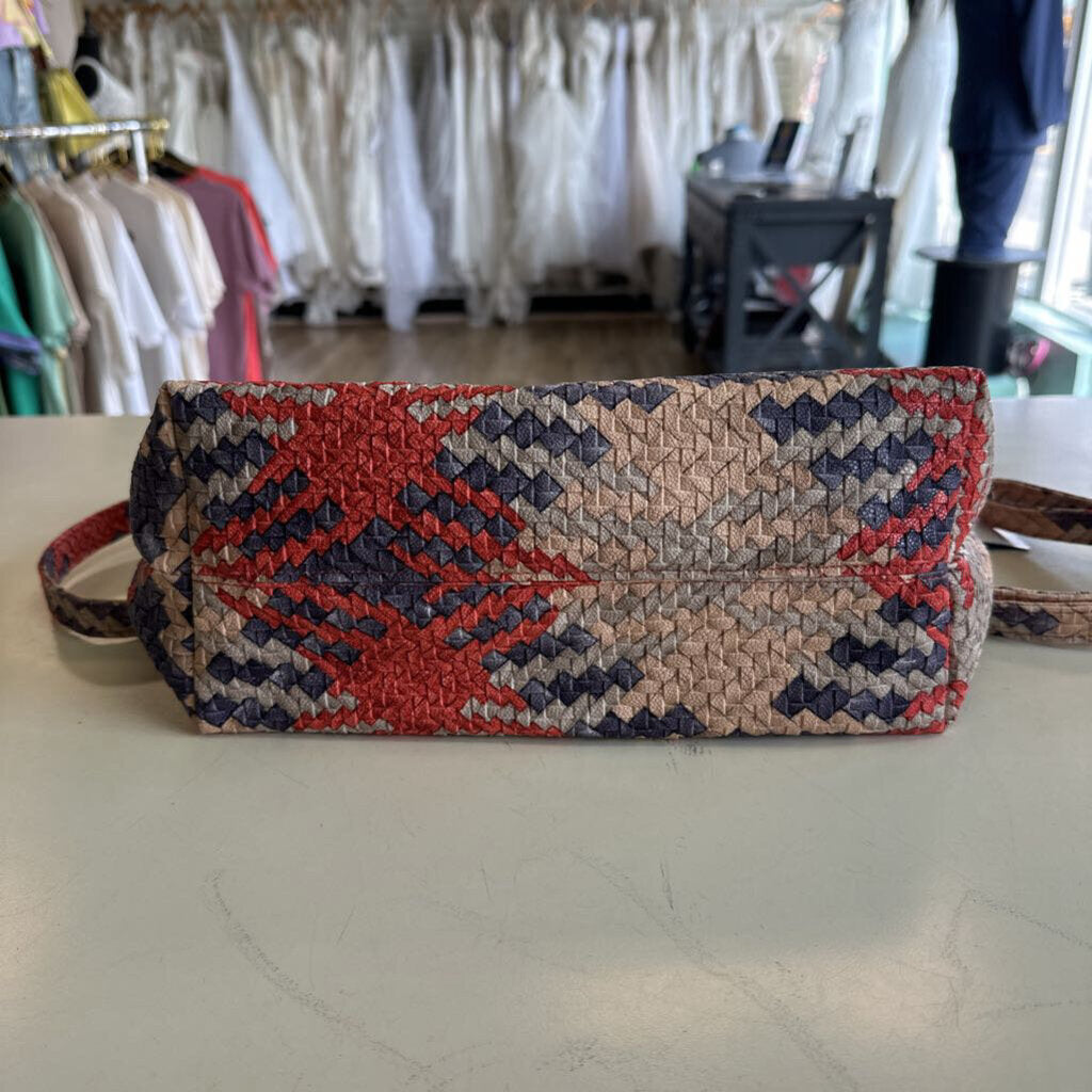 Cream/ Orange/ Blue Woven Leather Purse
