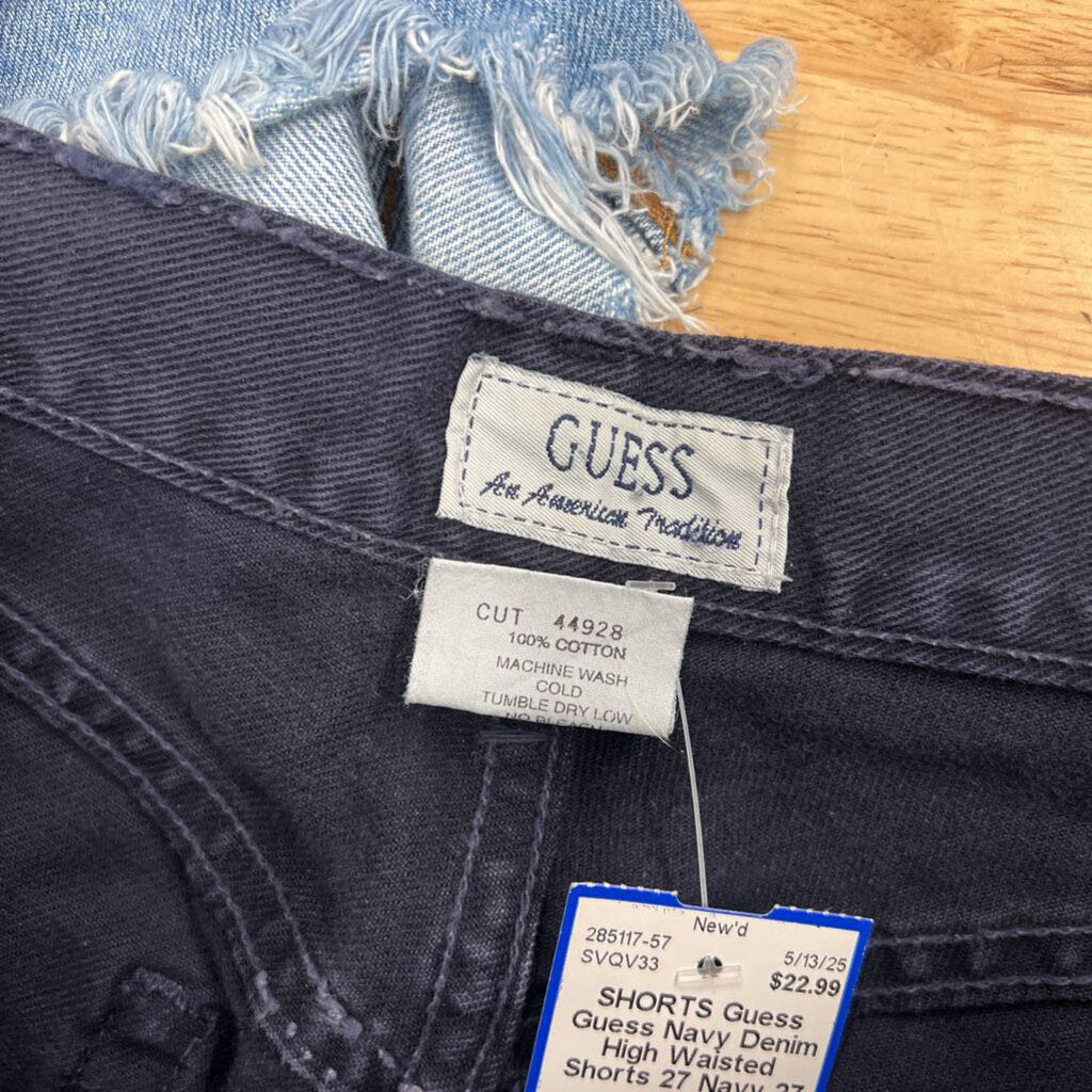 Guess Navy Denim High Waisted Shorts 27